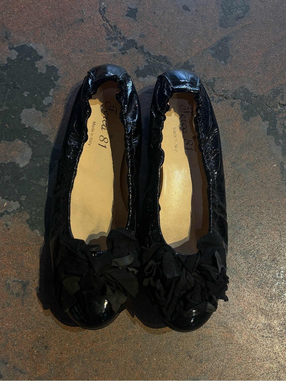 Jessica Black Patent Bow Trim Ballet Flats